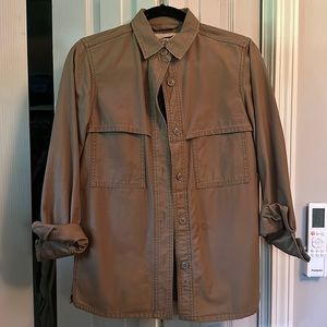 Filson “shacket”. Heavier than a regular button up but perhaps a light jacket.
